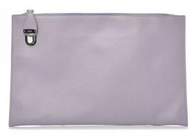 Prada Lux Saffiano Violet Zipper Pouch Wristlet Purple Leather Clutch