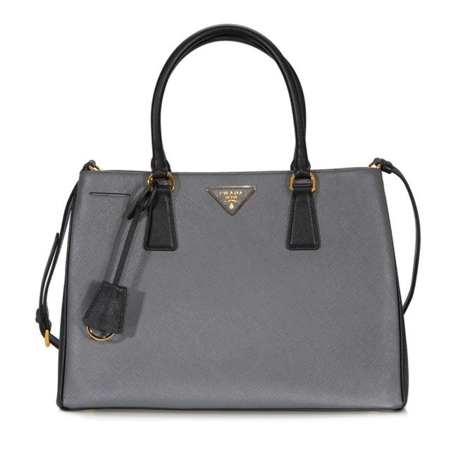 Prada Tote Bag Lux BlackGray Saffiano Leather Satchel