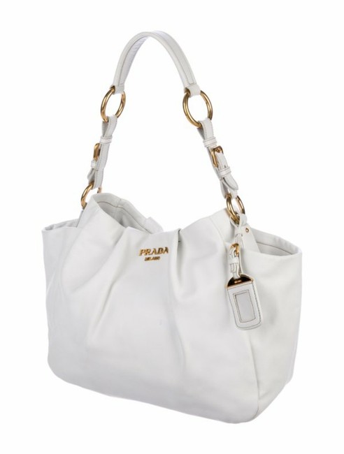 Prada Lux Vitello White Leather Hobo Bag