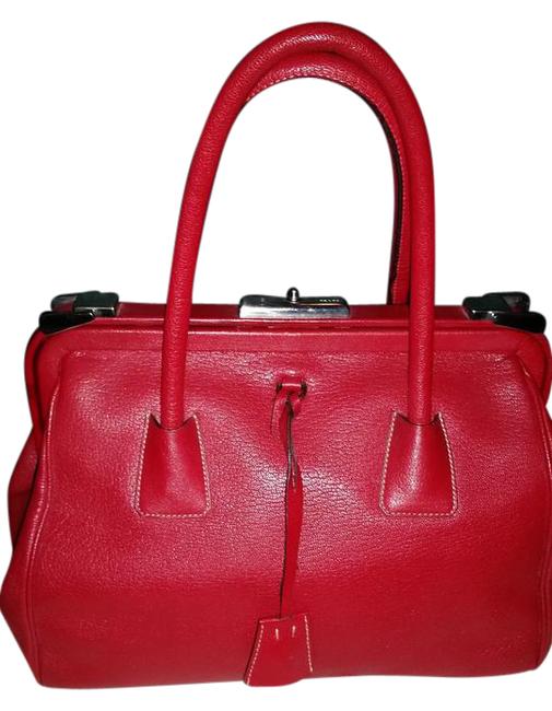 Prada Madras Cerniera RubinoRed Leather Satchel