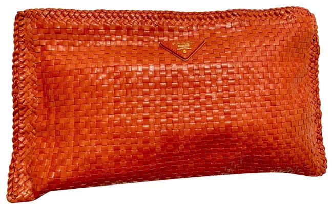Prada Madras Woven Orange Leather Clutch