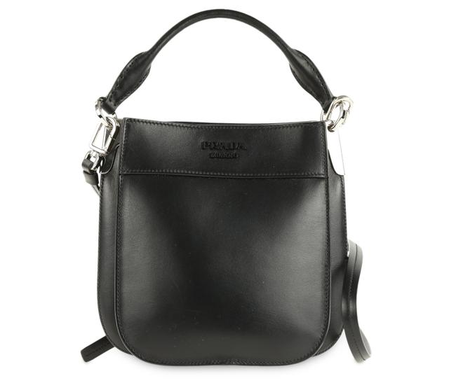 Prada Margit Small Black Leather Hobo Bag