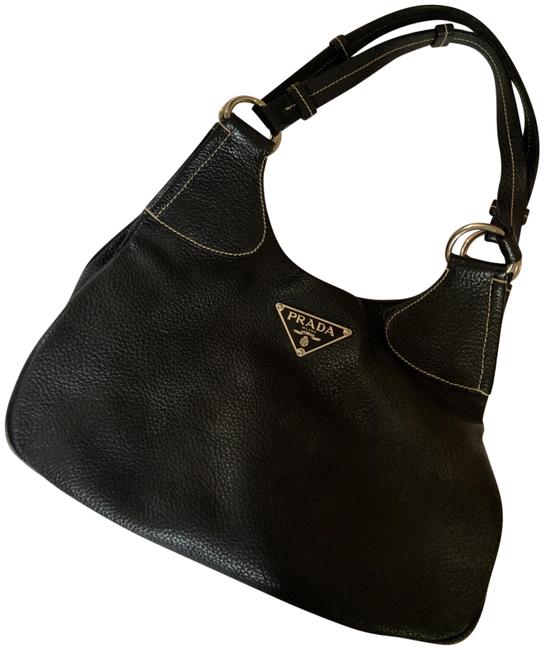 Prada Medium Pebbled Black Leather Satchel