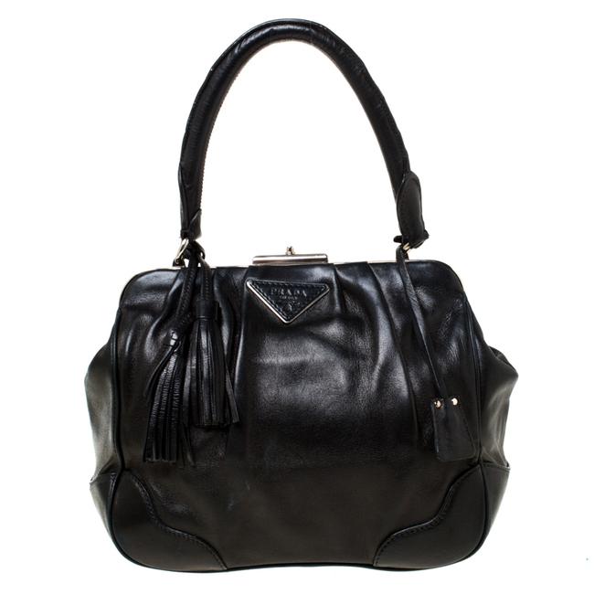 Prada Metal Frame Black Leather Satchel