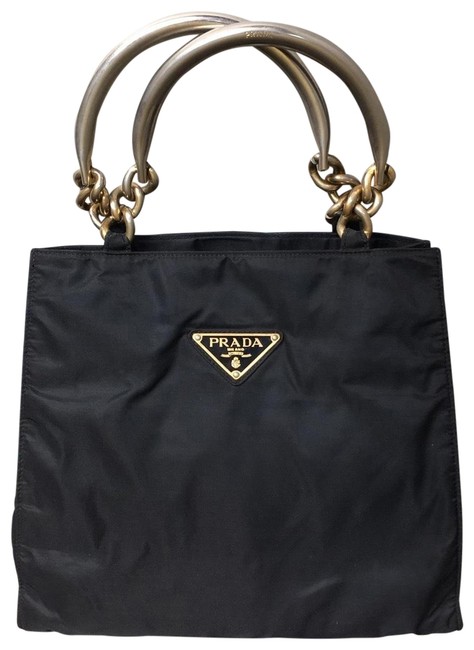Prada Metal Handel Black Nylon Satchel
