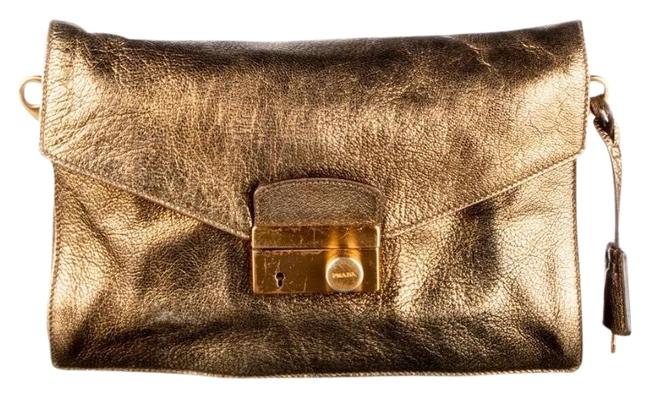 Prada Metallic Oro Gold Leather Clutch
