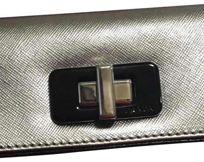 Prada Metallic Silver Saffiano Clutch
