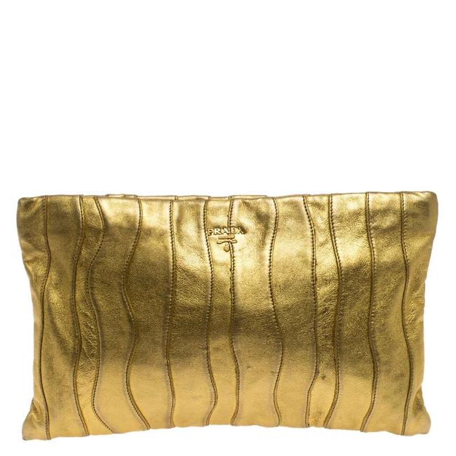 Prada Metallic Wave Gold Leather Clutch