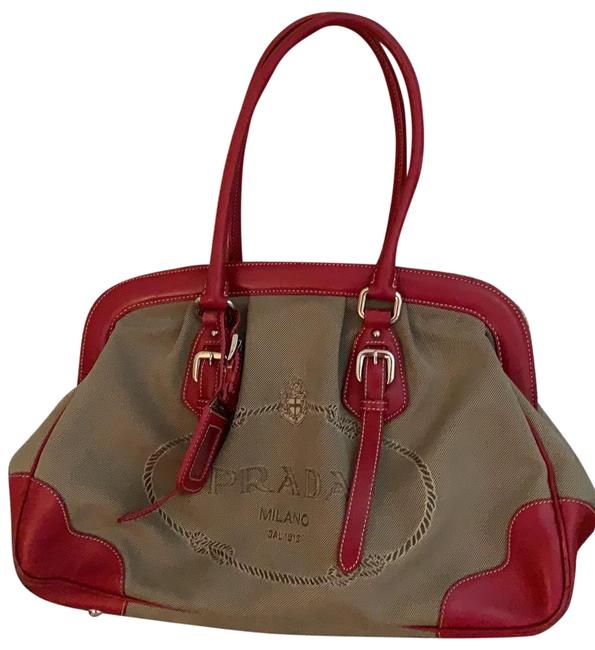 Prada Milano Cavnis 1913 Red and Canvas Leather Satchel