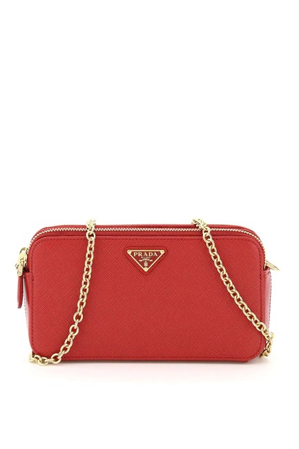 Prada Mini Bag Double Cr Zip Chain Red Leather Clutch