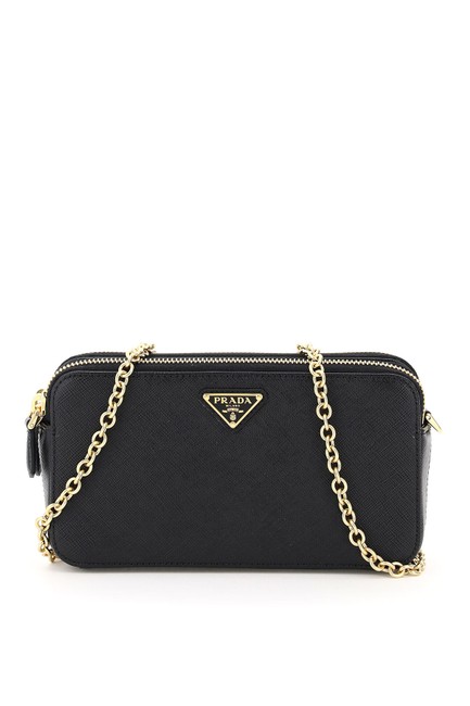 Prada Mini Bag Double Zip Chain Black Clutch