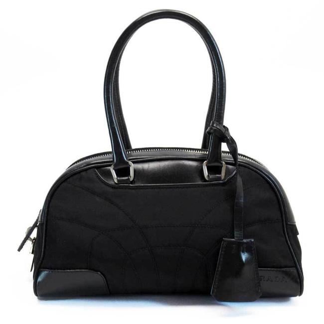 Prada Mini Handbag Ladies Black Nylon  Leather Satchel