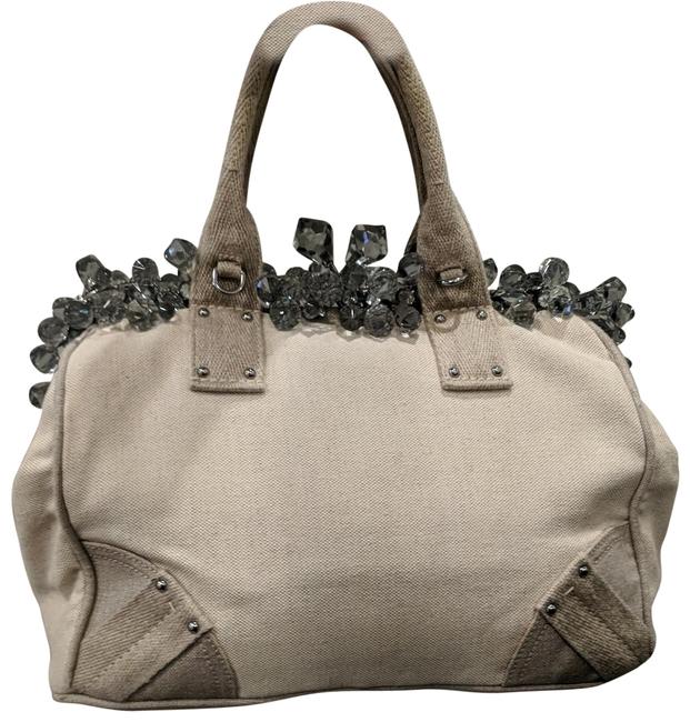 Prada Mistolino Crystal Beige Linen Satchel