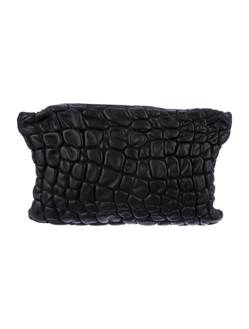 Prada Molded Black Lambskin Leather Clutch