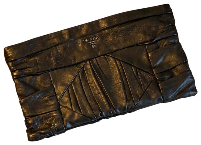 Prada Mordore Pochette Graphite Calfskin Leather Clutch