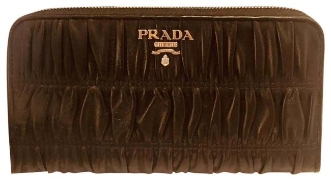 Prada Napa Gaufre Long Zip Wallet Brown Leather Clutch