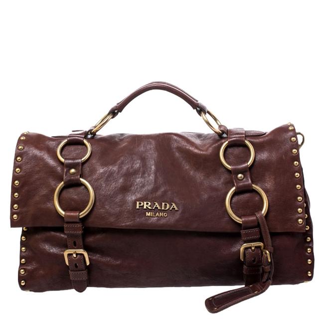 Prada Nappa Aviator Studded Brown Leather Satchel