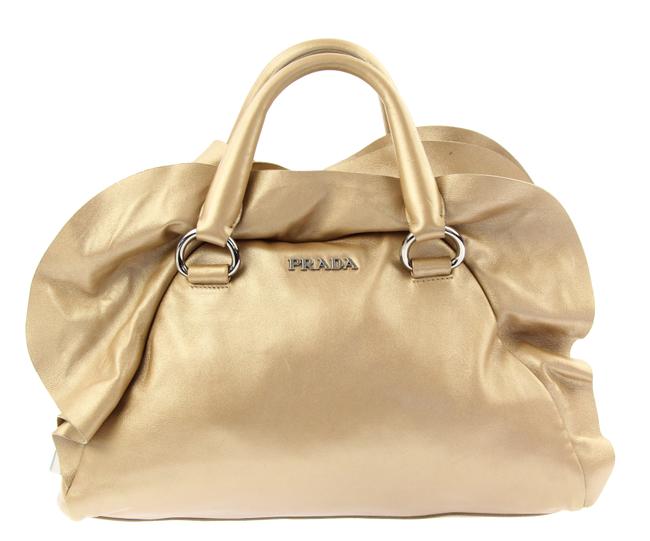 Prada Nappa Bowling Ruffled Gold Leather Satchel