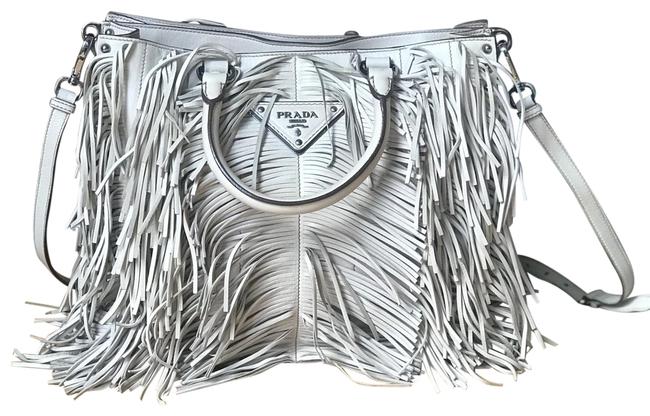 Prada Nappa Fringe Tote Beige Leather Satchel
