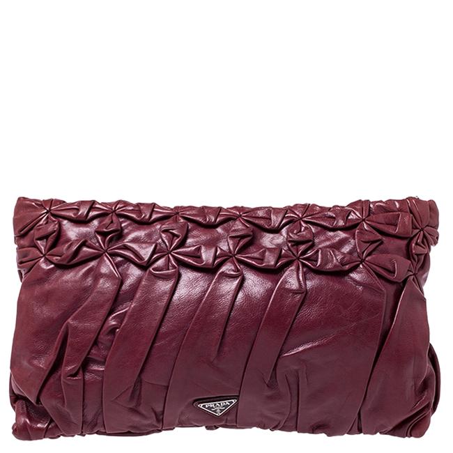 Prada Nappa Gaufre Burgundy Leather Clutch
