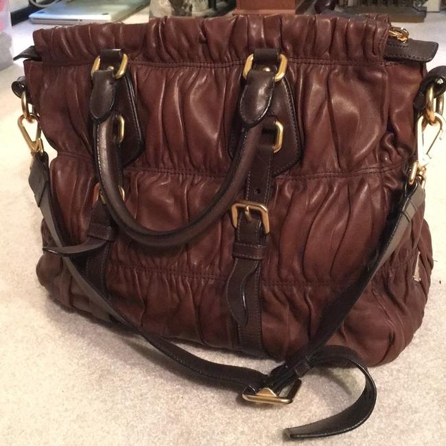Prada Nappa Gaufre Handle Brown Lambskin Leather Satchel