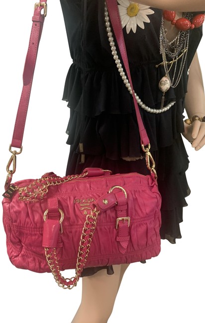 Prada Nappa Gaufre Quilted Chain Strap Shoulder Pink Leather Satchel