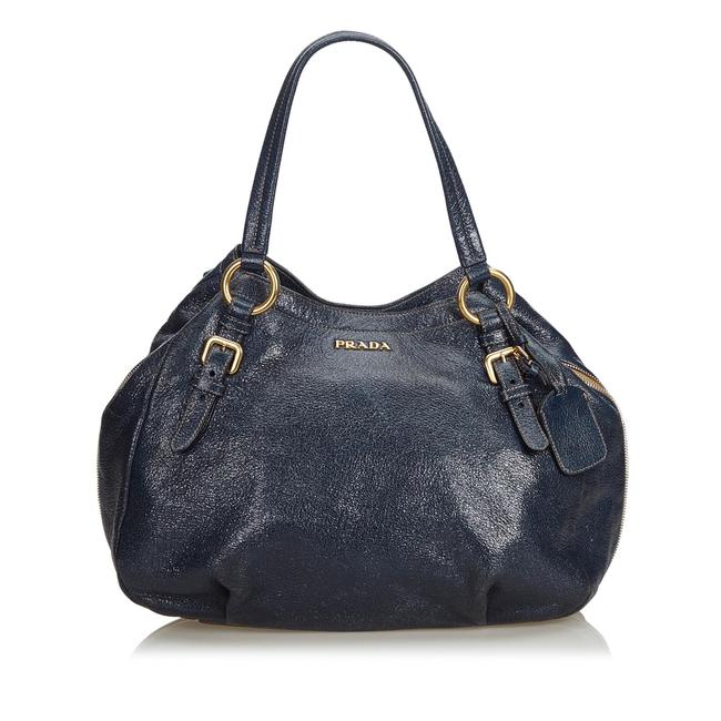 Prada W Metallic Cervo Italy Dust Large Blue Leather Hobo Bag