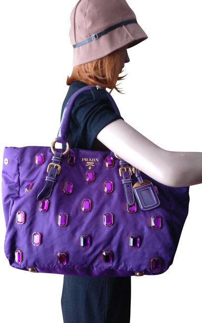 Prada New Br4118 Tessuto Pietre Tote Purple Nylon Satchel
