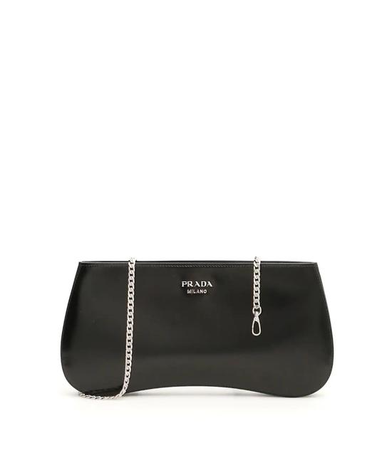 Prada Cr New Brushed Calfskin Sidonie Black Leather Clutch