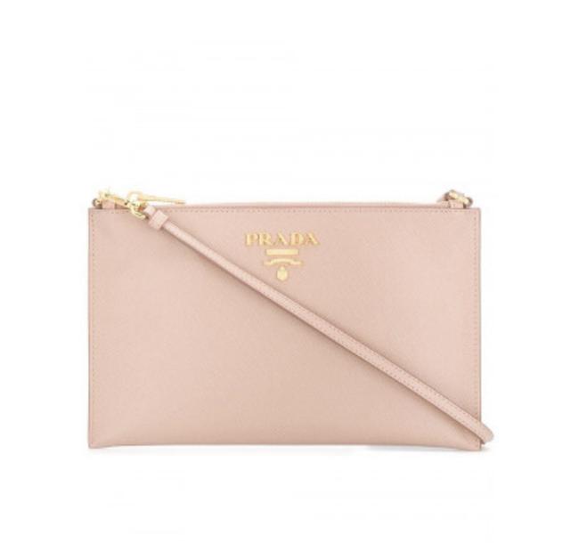 Prada New Saffiano Gr Powdered Pink Leather Clutch