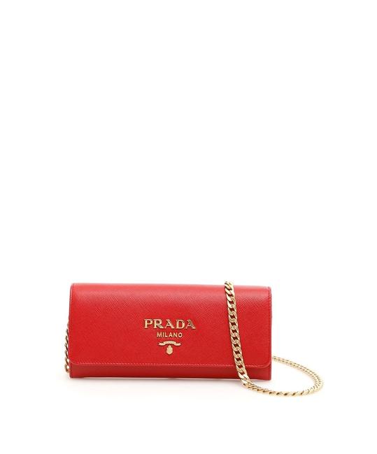 Prada New Saffiano with Strap Red Leather Clutch