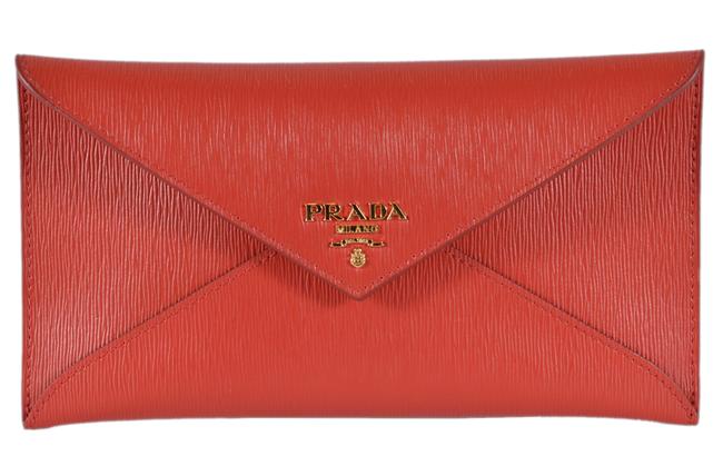 Prada New Vitello Saffiano Flap Envelope Wallet Red Leather Clutch