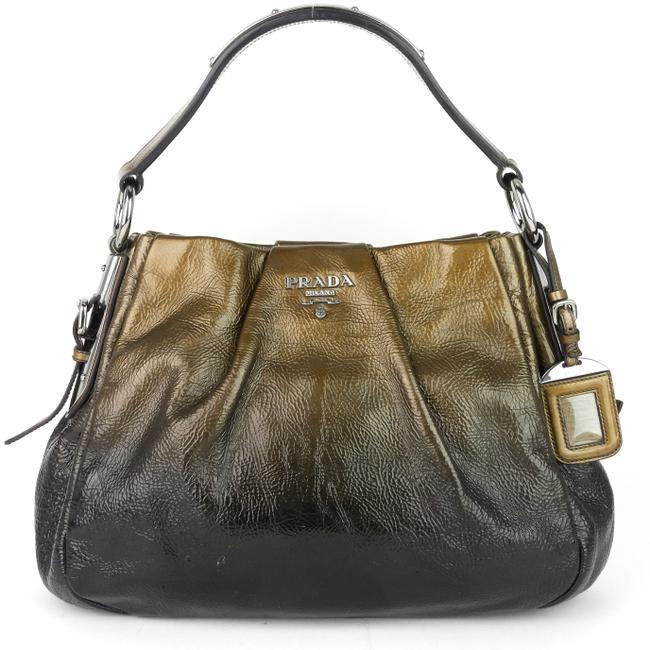 Prada Ombre Gathered Brown Coated Leather Hobo Bag