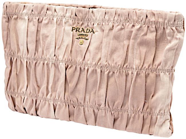 Prada Ombre Tessuto Stampat Shirred Mauve Tan Canvas Clutch