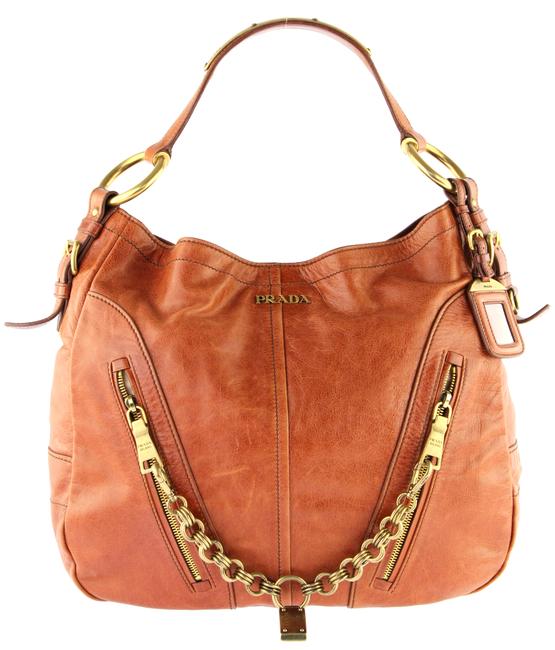Prada Orange Tan Leather Hobo Bag