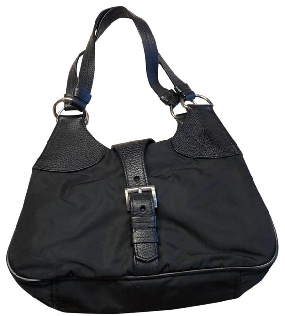 Prada Parachute and Leather Buckle Black Hobo Bag