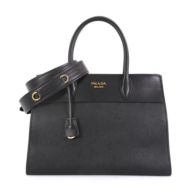 Prada Paradigme With City Calfskin Medium Black Saffiano Leather Satchel
