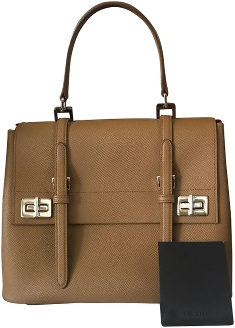 Prada Pattina Tan Saffiano Satchel