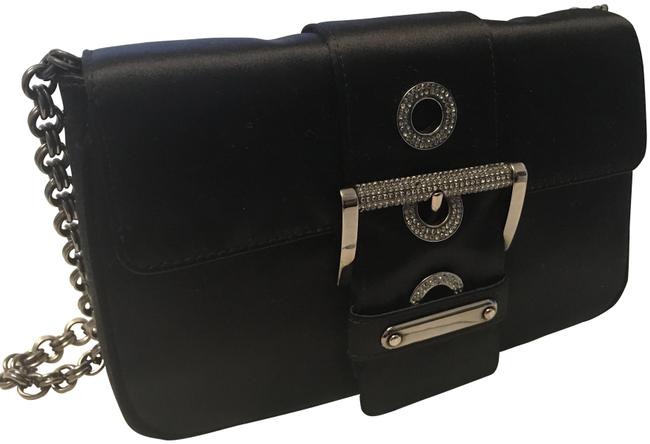Prada Bag Perfect For Evening Black Satin Fabric with Crystal Jewelry Clutch