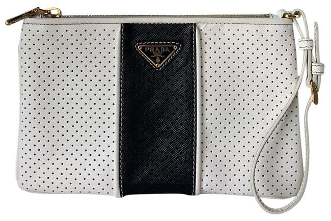 Prada Perforated Multicolor Zippy Wristlet White Leather Clutch