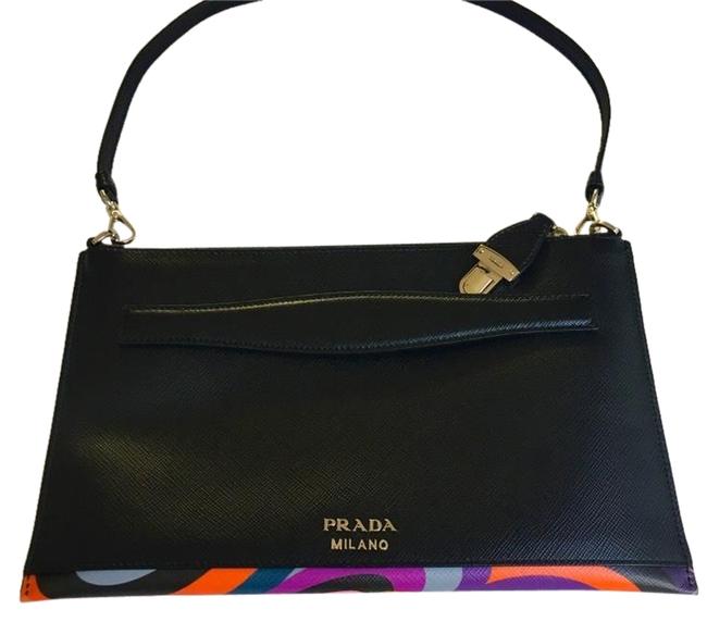 Prada Pochette Lipstick Print Black Saffiano Leather Clutch