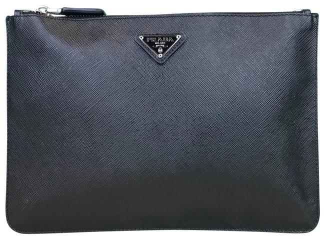 Prada Pouch Black Saffiano Leather Clutch