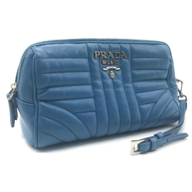 Prada Pouch Diagram 1ne009 Leather Ladies Blue  Light Blue Quilting Clutch
