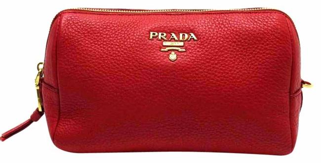 Prada Pouch Multi Case Ladies N9377c Red Color Leather Clutch