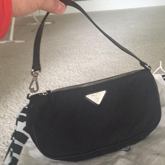 Prada Pouchette Black Nylon with Leather Trim Clutch