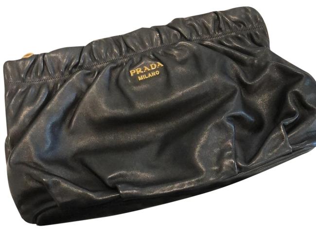 Prada Pouchette In Soft Black Calfskin Leather Clutch