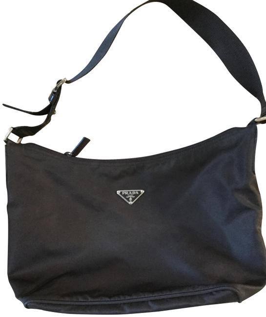 Prada PradaTessuto Vela Dark Brown Chocolate Nylon and Leather Hobo Bag