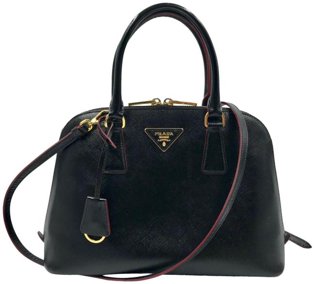 Prada Promenade Black Vernice Saffiano Leather Satchel