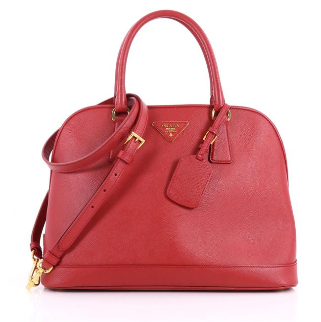 Prada Promenade Handbag Saffiano Large Red Leather Satchel