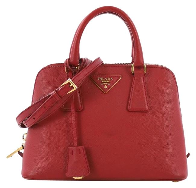 Prada Promenade Handbag Saffiano Small Red Leather Satchel